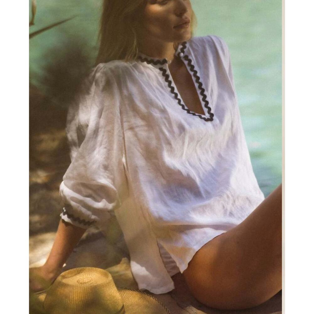 Trovata Birds Of Paradis Bailey Blouse White With Ric Rac Artisian Boho Small